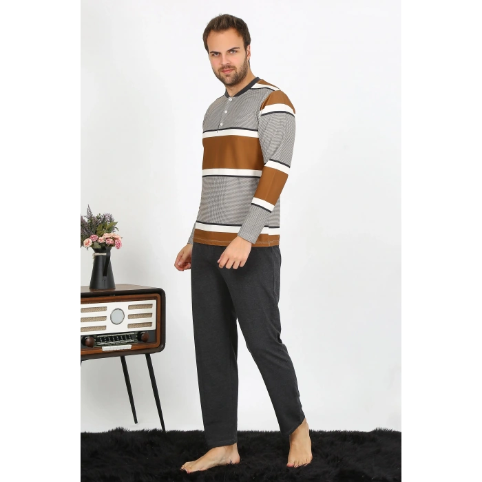 Moda Çizgi Erkek Uzun Kol Penye Pijama Takım 6845