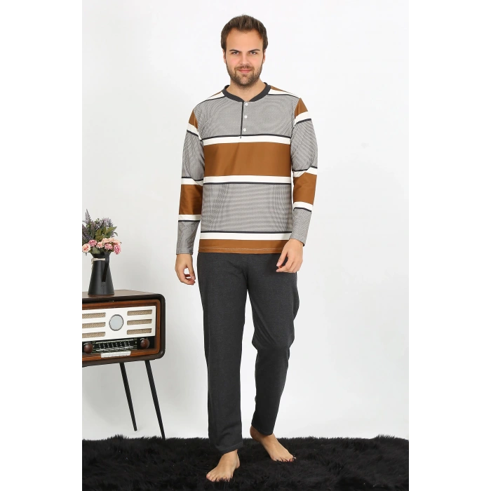 Moda Çizgi Erkek Uzun Kol Penye Pijama Takım 6845