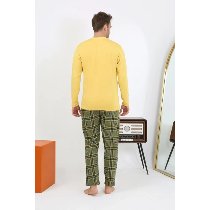 Moda Çizgi Erkek Uzun Kol Penye Sarı Pijama Takımı 6861