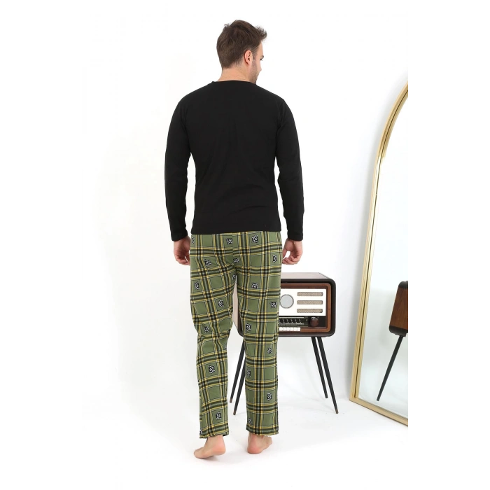 Moda Çizgi Erkek Uzun Kol Penye Siyah Pijama Takımı 6861