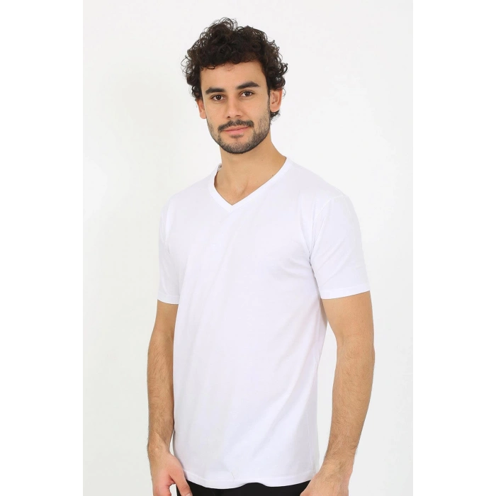 Moda Çizgi Erkek V Yaka Beyaz Penye Atlet 6560
