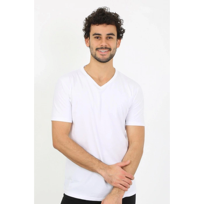 Moda Çizgi Erkek V Yaka Beyaz Penye Atlet 6560