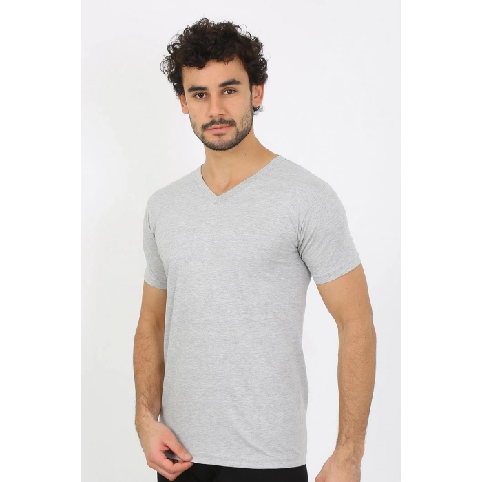 Moda Çizgi Erkek V Yaka Gri Penye Atlet 6560
