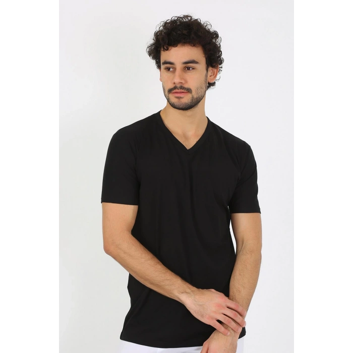 Moda Çizgi Erkek V Yaka Siyah Penye Atlet 6560
