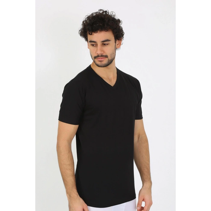 Moda Çizgi Erkek V Yaka Siyah Penye Atlet 6560
