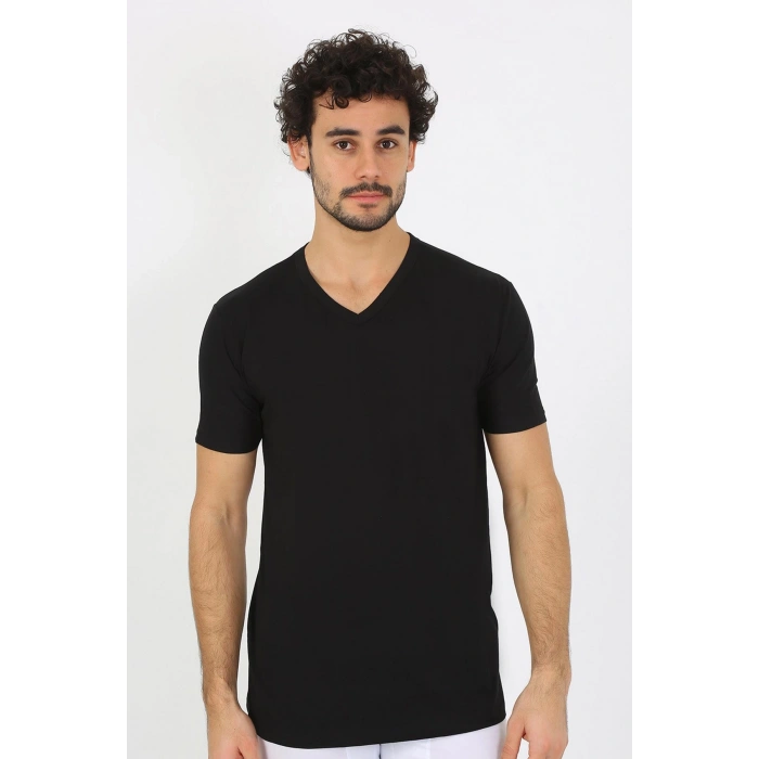 Moda Çizgi Erkek V Yaka Siyah Penye Atlet 6560