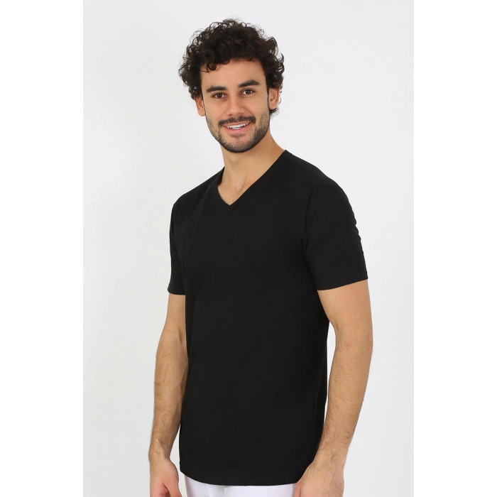 Moda Çizgi Erkek V Yaka Siyah Penye Atlet 6560