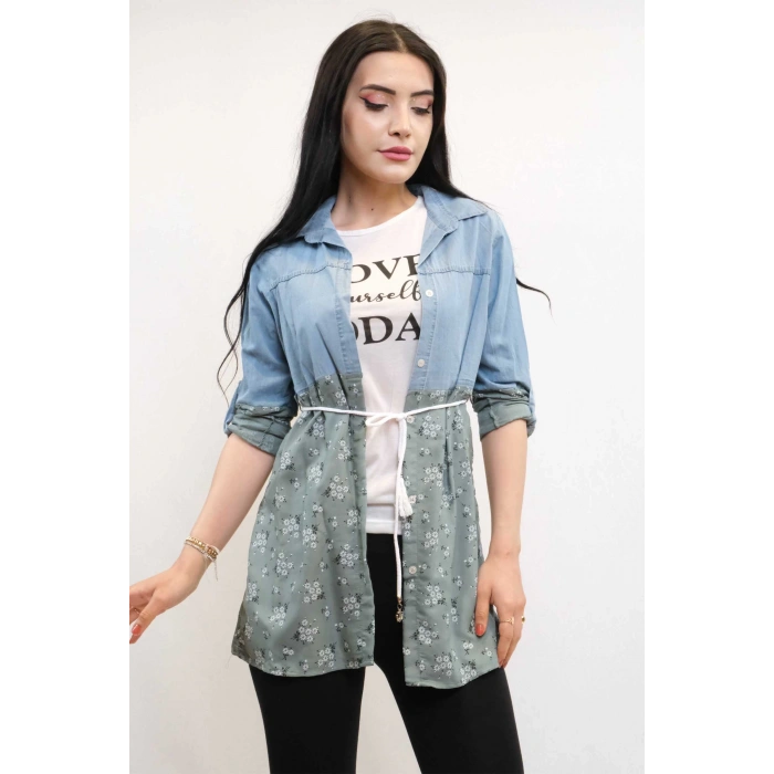 Moda Çizgi Gömlek İçi T-shirt İkili Takım Mint