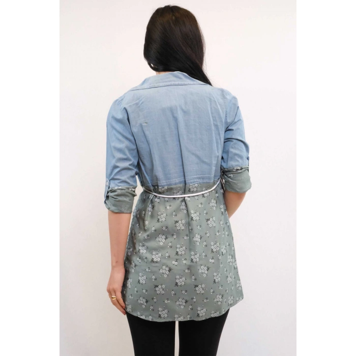 Moda Çizgi Gömlek İçi T-shirt İkili Takım Mint