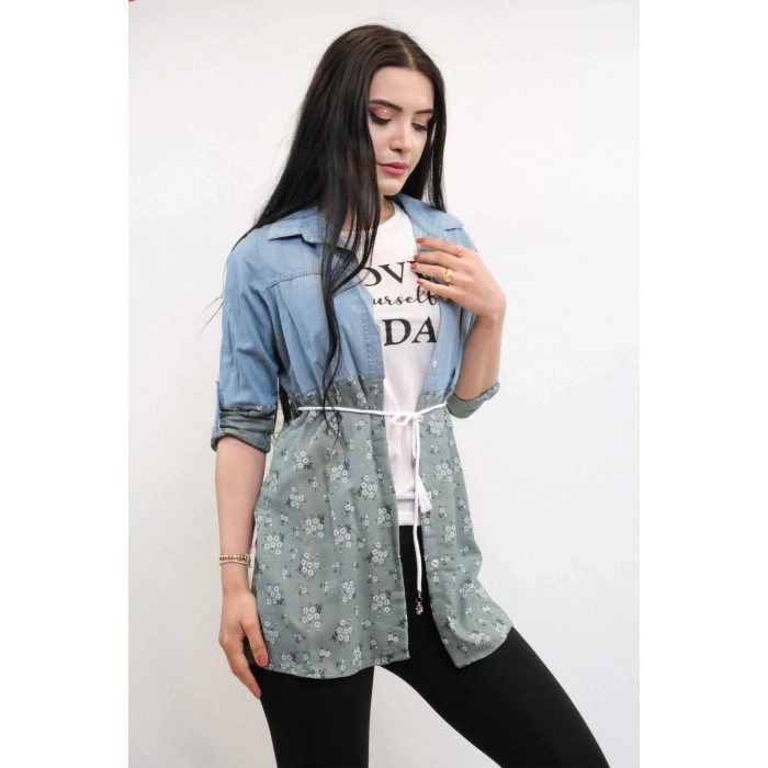 Moda Çizgi Gömlek İçi T-shirt İkili Takım Mint