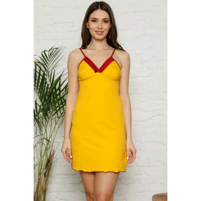 Moda Çizgi İp Askılı Penye Gecelik 396