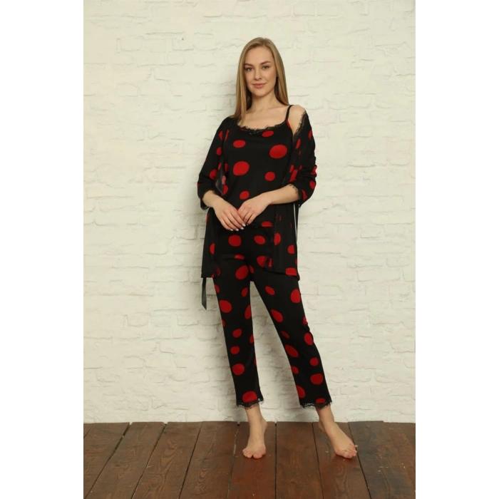 Moda Çizgi Kadın 3lü Sabahlık Pijama Takım 20594