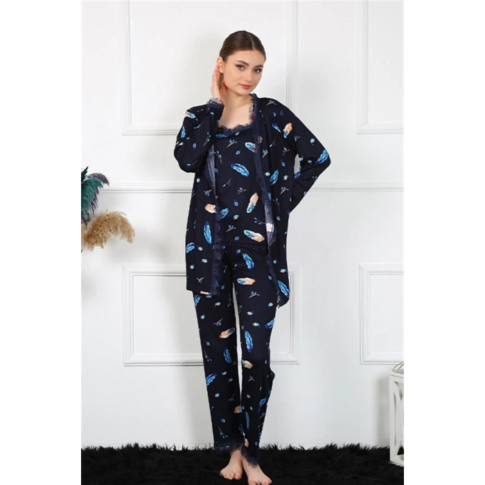 Moda Çizgi Kadın 3lü Sabahlık Takım 16105