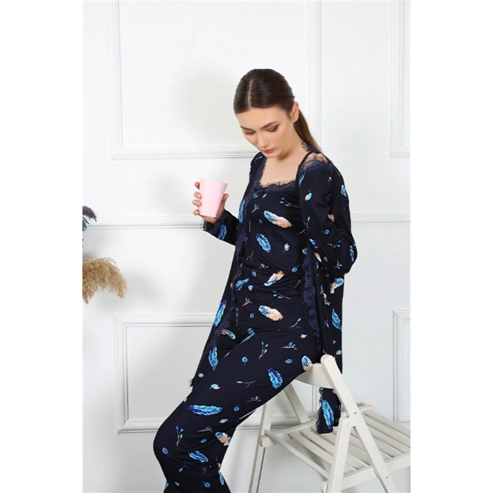 Moda Çizgi Kadın 3lü Sabahlık Takım 16105