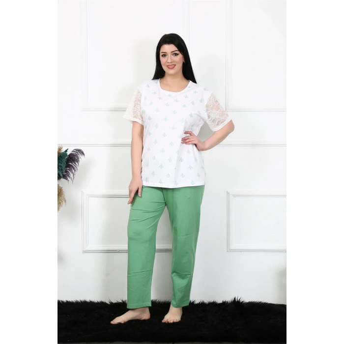Moda Çizgi Kadın 5XL-6XL-7XL-8XL Büyük Beden Kısa Kol Pijama Takım 75001