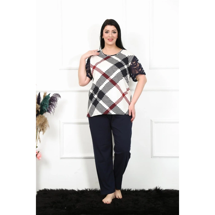 Moda Çizgi Kadın 5XL-6XL-7XL-8XL Büyük Beden Kısa Kol Pijama Takım 75003