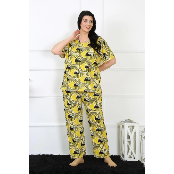 Moda Çizgi Kadın 5XL-6XL-7XL-8XL Büyük Beden Kısa Kol Pijama Takım 75007