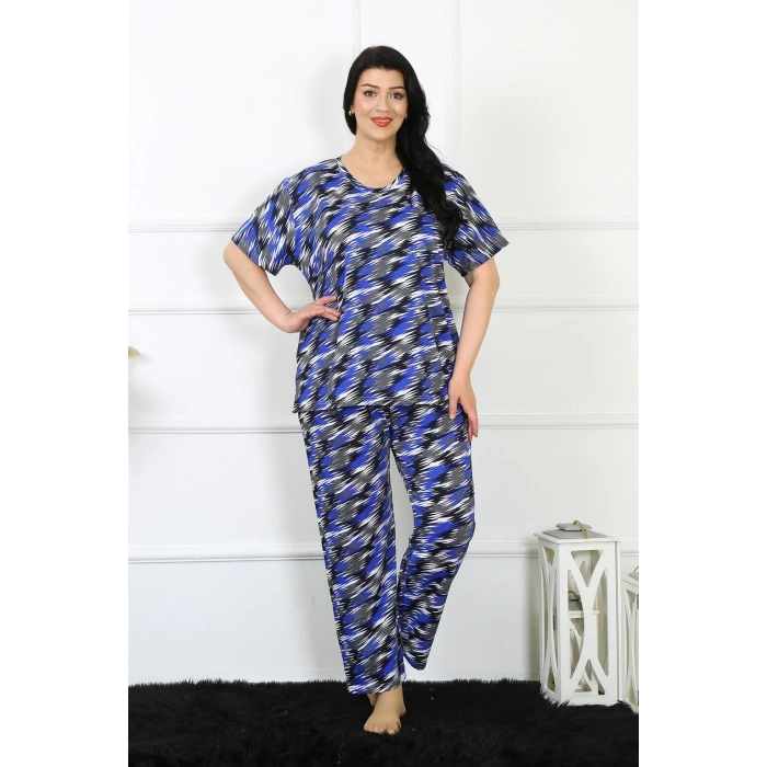Moda Çizgi Kadın 5XL-6XL-7XL-8XL Büyük Beden Kısa Kol Pijama Takım 75010