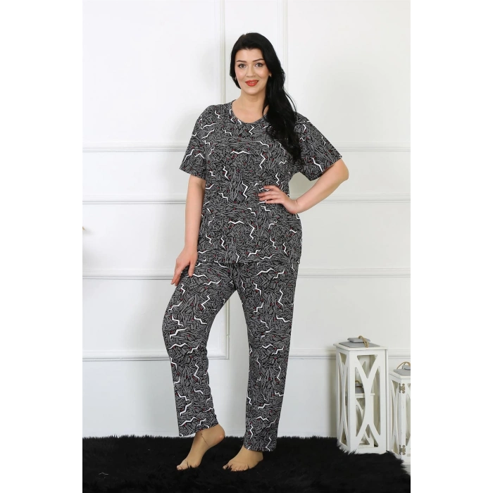 Moda Çizgi Kadın 5XL-6XL-7XL-8XL Büyük Beden Kısa Kol Pijama Takım 75011