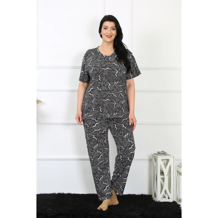 Moda Çizgi Kadın 5XL-6XL-7XL-8XL Büyük Beden Kısa Kol Pijama Takım 75011