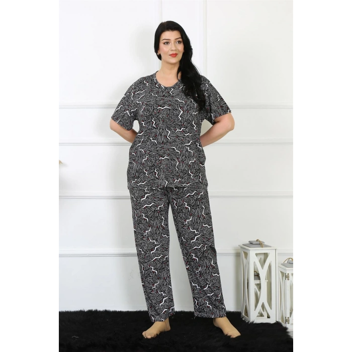 Moda Çizgi Kadın 5XL-6XL-7XL-8XL Büyük Beden Kısa Kol Pijama Takım 75011