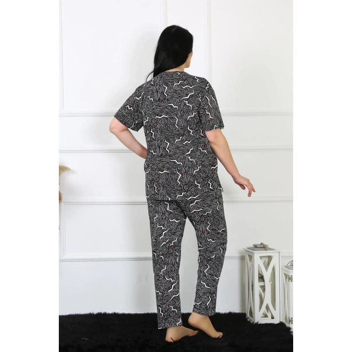 Moda Çizgi Kadın 5XL-6XL-7XL-8XL Büyük Beden Kısa Kol Pijama Takım 75011