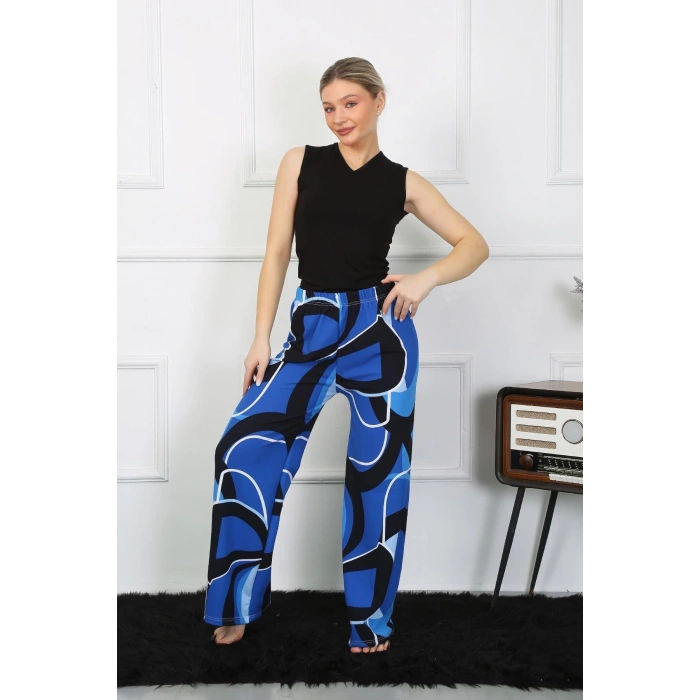 Moda Çizgi Kadın Bol Paça Penye Saks Alt Üst Takım 5502