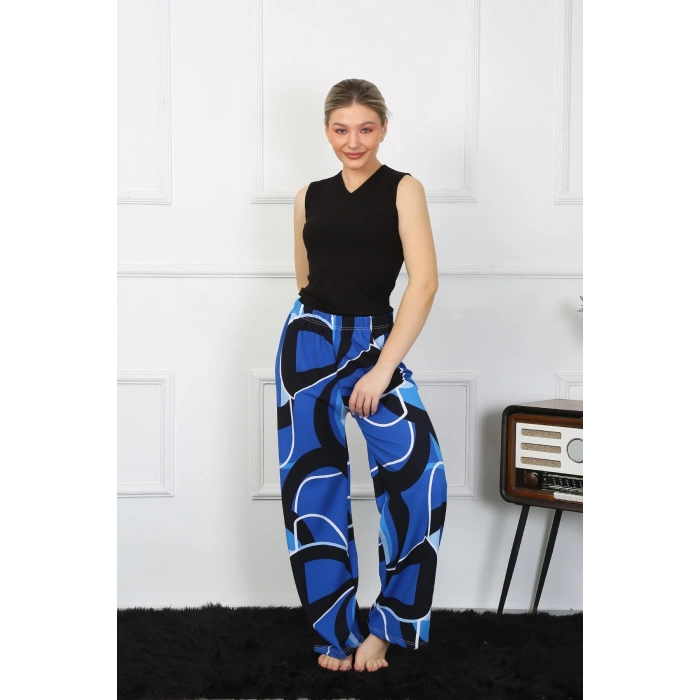 Moda Çizgi Kadın Bol Paça Penye Saks Alt Üst Takım 5502