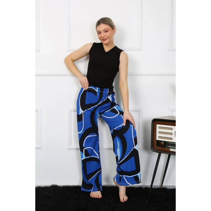 Moda Çizgi Kadın Bol Paça Penye Saks Alt Üst Takım 5502