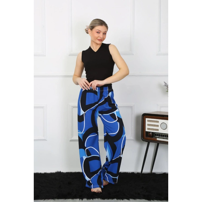 Moda Çizgi Kadın Bol Paça Penye Saks Alt Üst Takım 5502