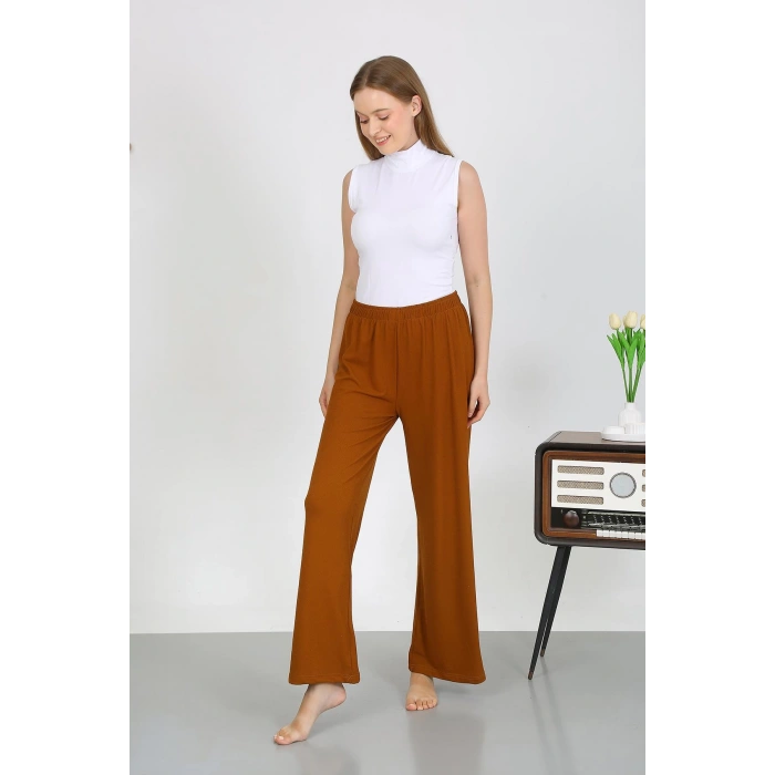 Moda Çizgi Kadın Bürümcük Kumaş Hafif-Esnek Pantolon 210074 Kahve