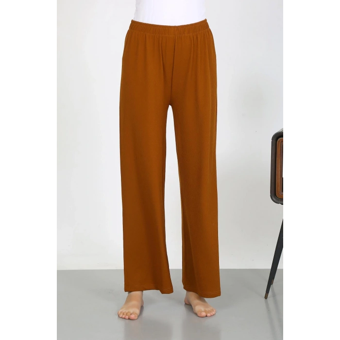 Moda Çizgi Kadın Bürümcük Kumaş Hafif-Esnek Pantolon 210074 Kahve