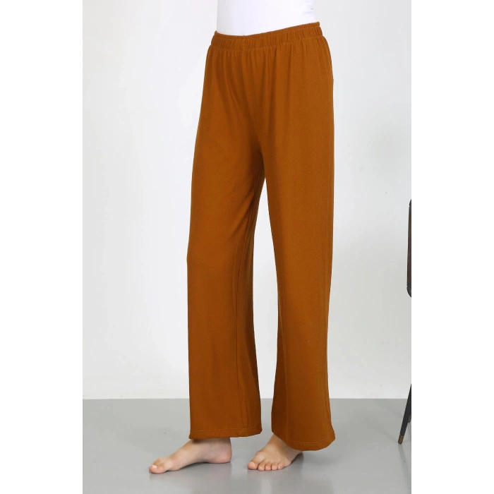 Moda Çizgi Kadın Bürümcük Kumaş Hafif-Esnek Pantolon 210074 Kahve