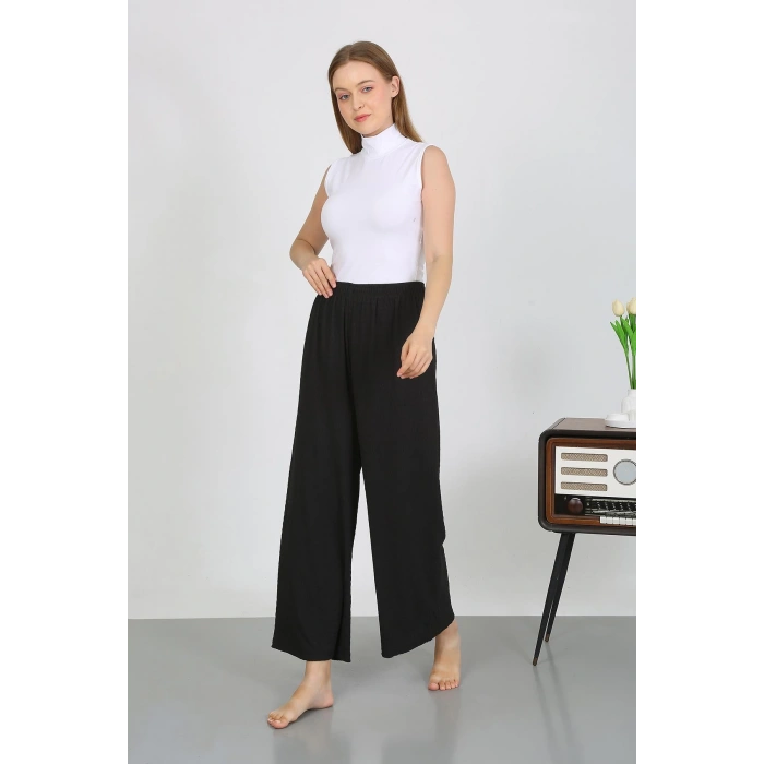 Moda Çizgi Kadın Bürümcük Kumaş Hafif-Esnek Pantolon 210074 Siyah