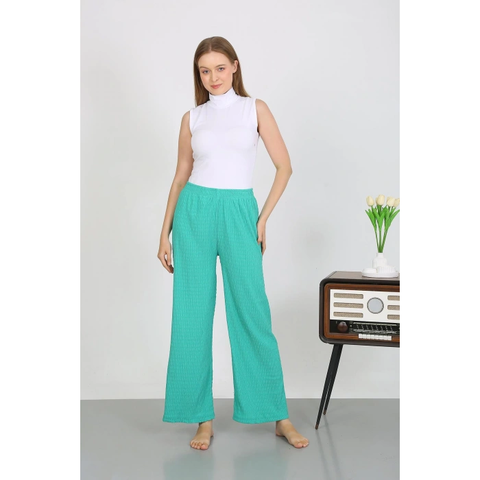 Moda Çizgi Kadın Bürümcük Kumaş Hafif-Esnek Pantolon 210074 Yeşil