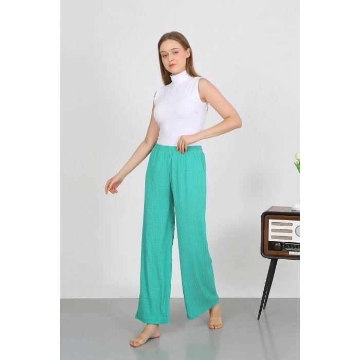 Moda Çizgi Kadın Bürümcük Kumaş Hafif-Esnek Pantolon 210074 Yeşil