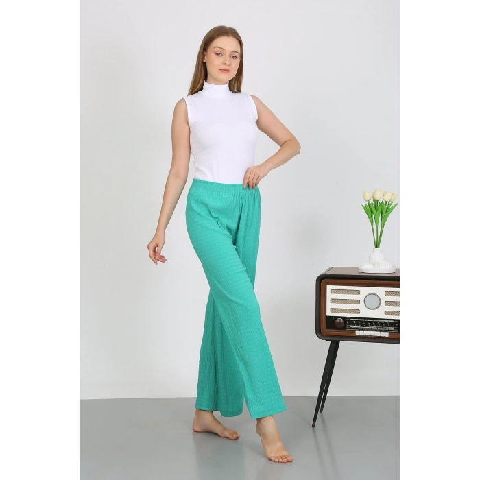 Moda Çizgi Kadın Bürümcük Kumaş Hafif-Esnek Pantolon 210074 Yeşil