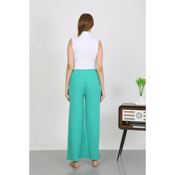 Moda Çizgi Kadın Bürümcük Kumaş Hafif-Esnek Pantolon 210074 Yeşil