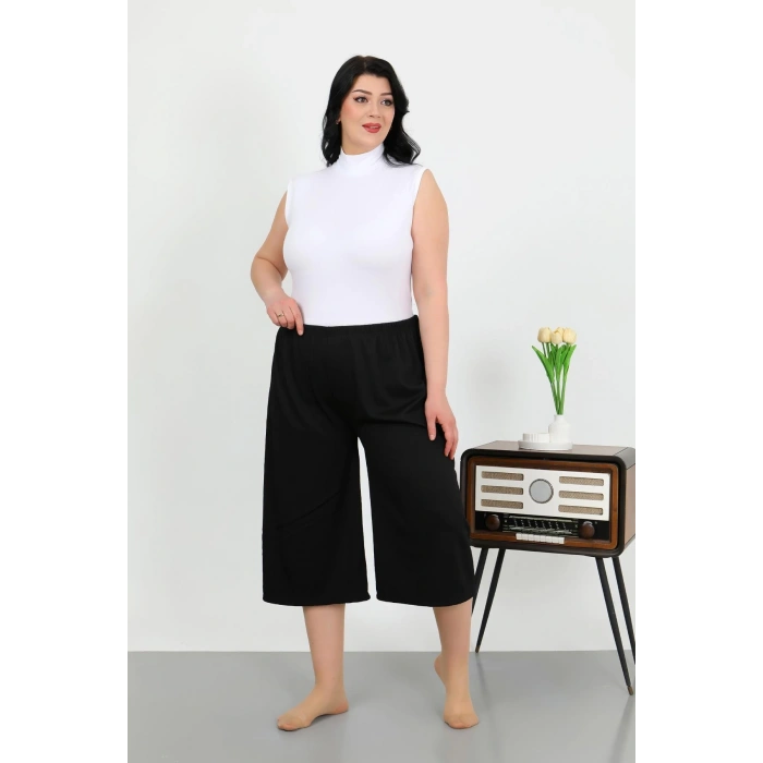 Moda Çizgi Kadın Büyük Beden Bürümcük Kapri 27561Siyah