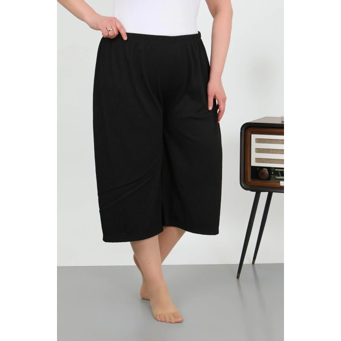 Moda Çizgi Kadın Büyük Beden Bürümcük Kapri 27561Siyah