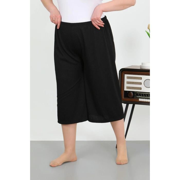 Moda Çizgi Kadın Büyük Beden Bürümcük Kapri 27561Siyah