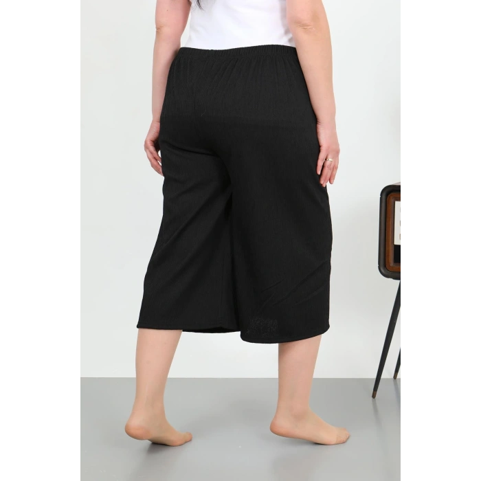 Moda Çizgi Kadın Büyük Beden Bürümcük Kapri 27561Siyah