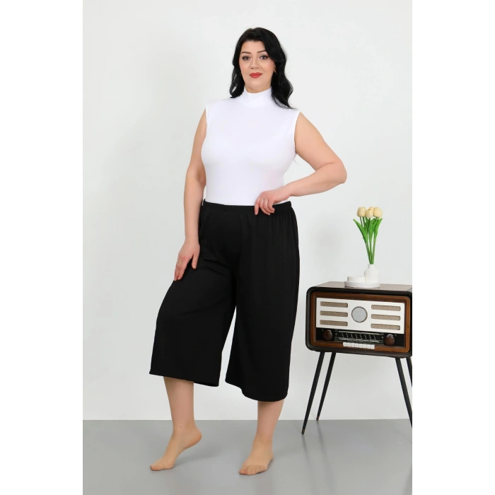 Moda Çizgi Kadın Büyük Beden Bürümcük Kapri 27561Siyah