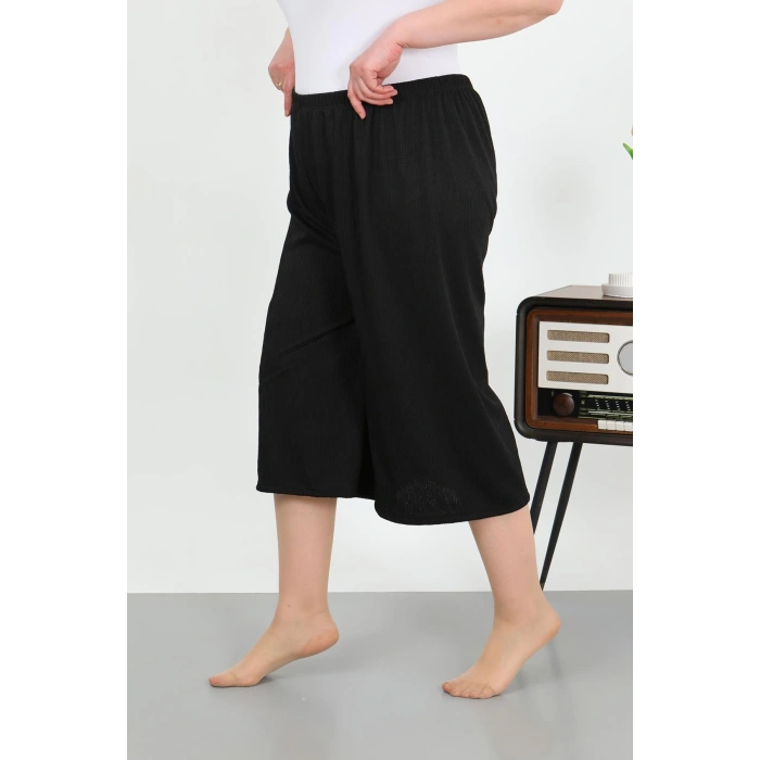 Moda Çizgi Kadın Büyük Beden Bürümcük Kapri 27561Siyah