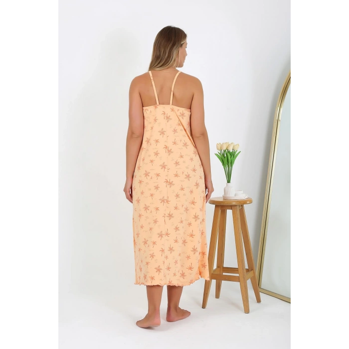 Moda Çizgi Kadın Büyük Beden İp Askılı Uzun Gecelik 12110