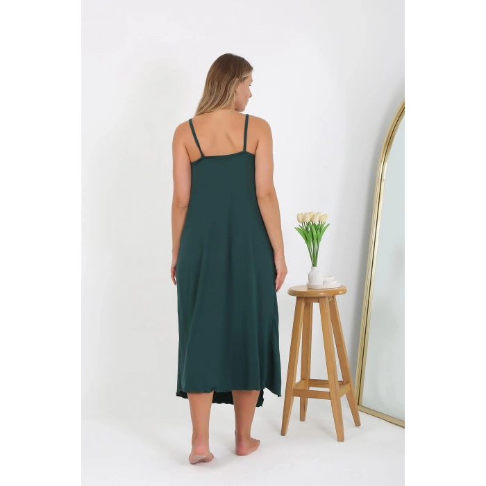 Moda Çizgi Kadın Büyük Beden İp Askılı Uzun Gecelik 12111