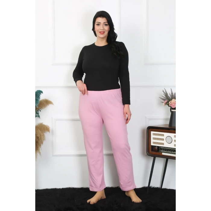 Moda Çizgi Kadın Büyük Beden Pembe Tek Alt Pijama 27505