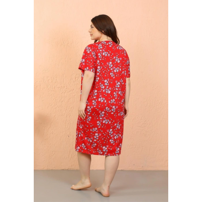 Moda Çizgi Kadın Büyük Beden Penye Kısa Kol Gecelik 12505