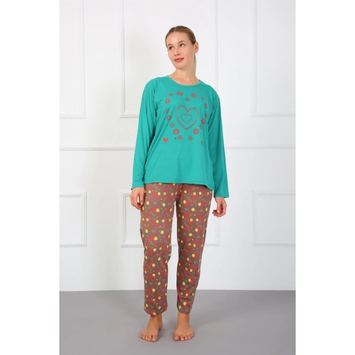 Moda Çizgi Kadın Büyük Beden Penye Pijama Takım 202180