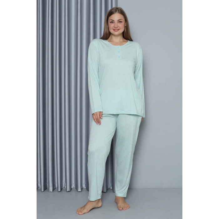 Moda Çizgi Kadın Büyük Beden Penye Uzun Kol Pijama Takım 202212